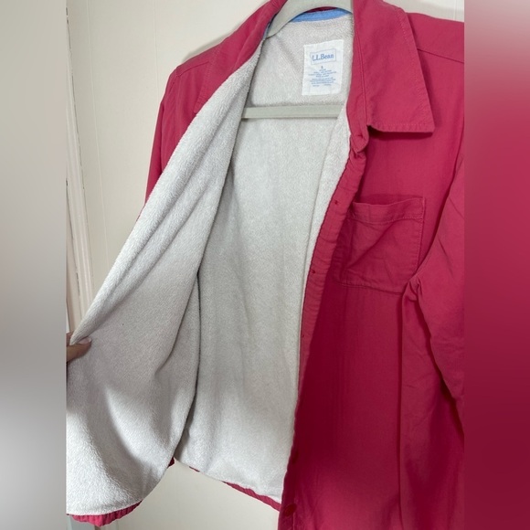 L.L. Bean Pink Cotton Long Sleeve Collared Button Down Fleece Lined Jacket Sz S - Picture 3 of 13